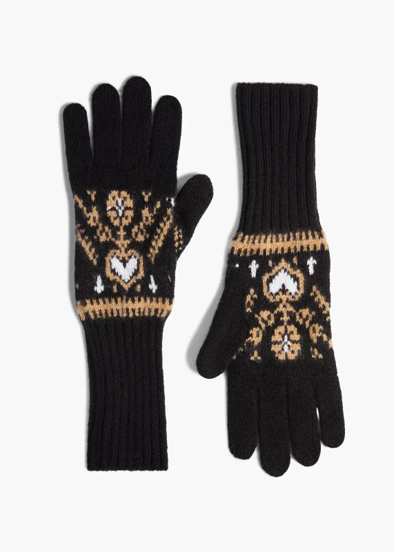 Domini Gloves in Black and Camel Multi sold by KHAITE
