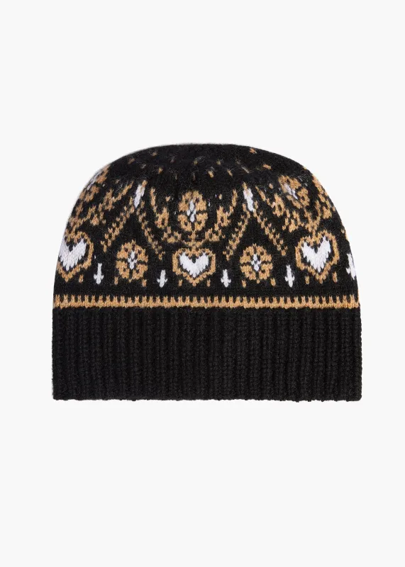 Avers Beanie in Black and Camel Multi sold by KHAITE