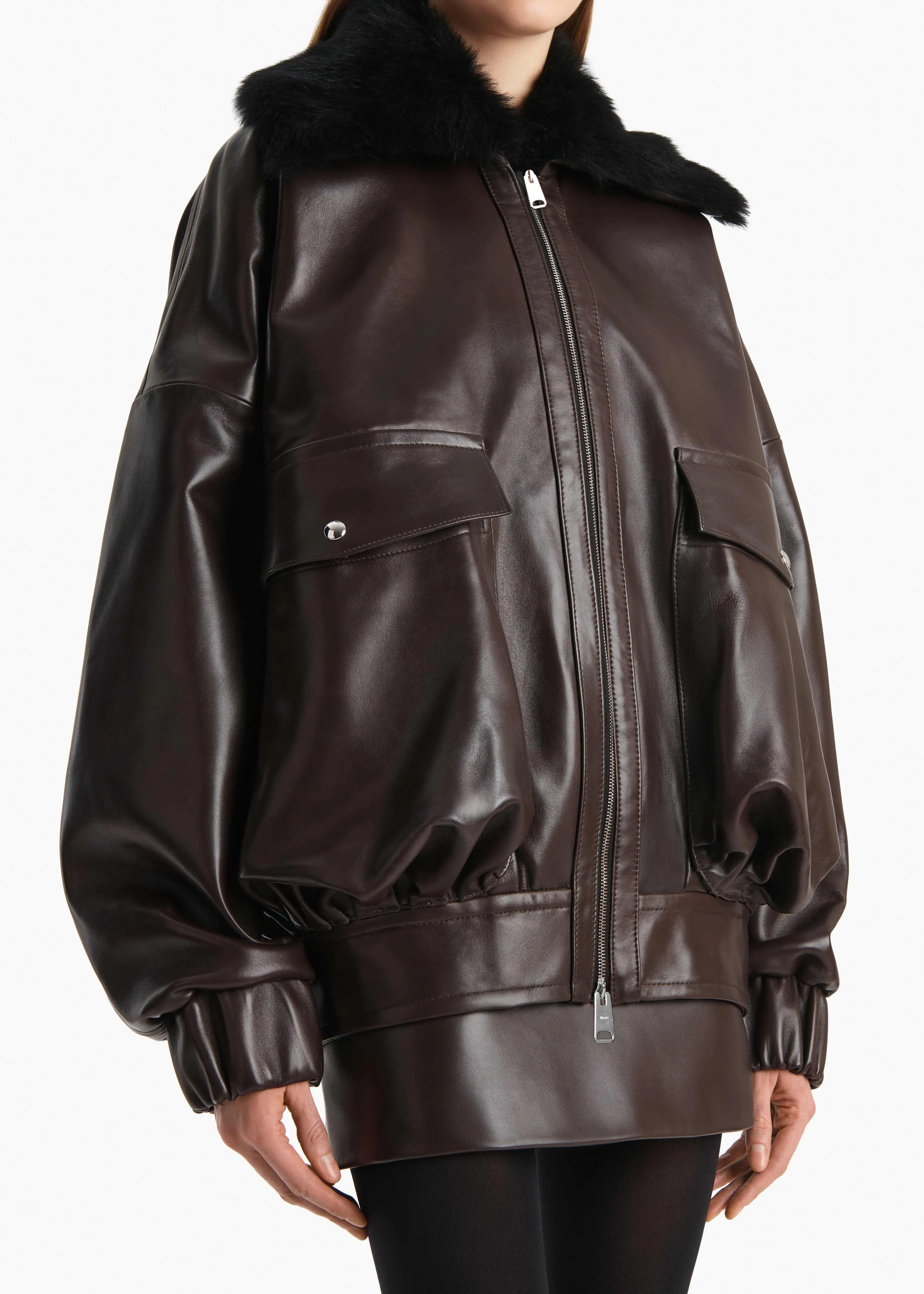 Daemon Jacket in Mud Leather with Shearling Collar sold by KHAITE product image thumbnail 5