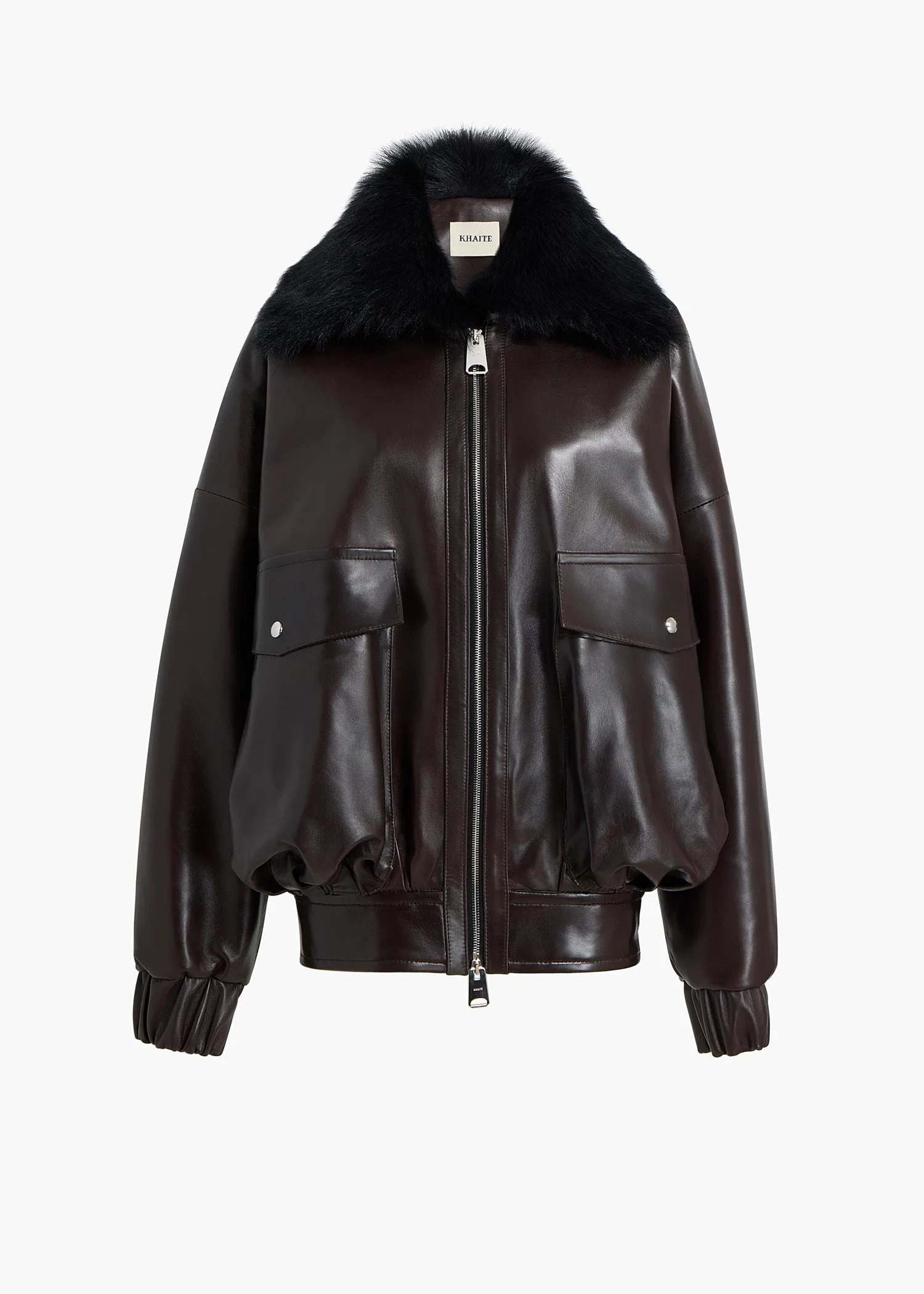 Daemon Jacket in Mud Leather with Shearling Collar sold by KHAITE