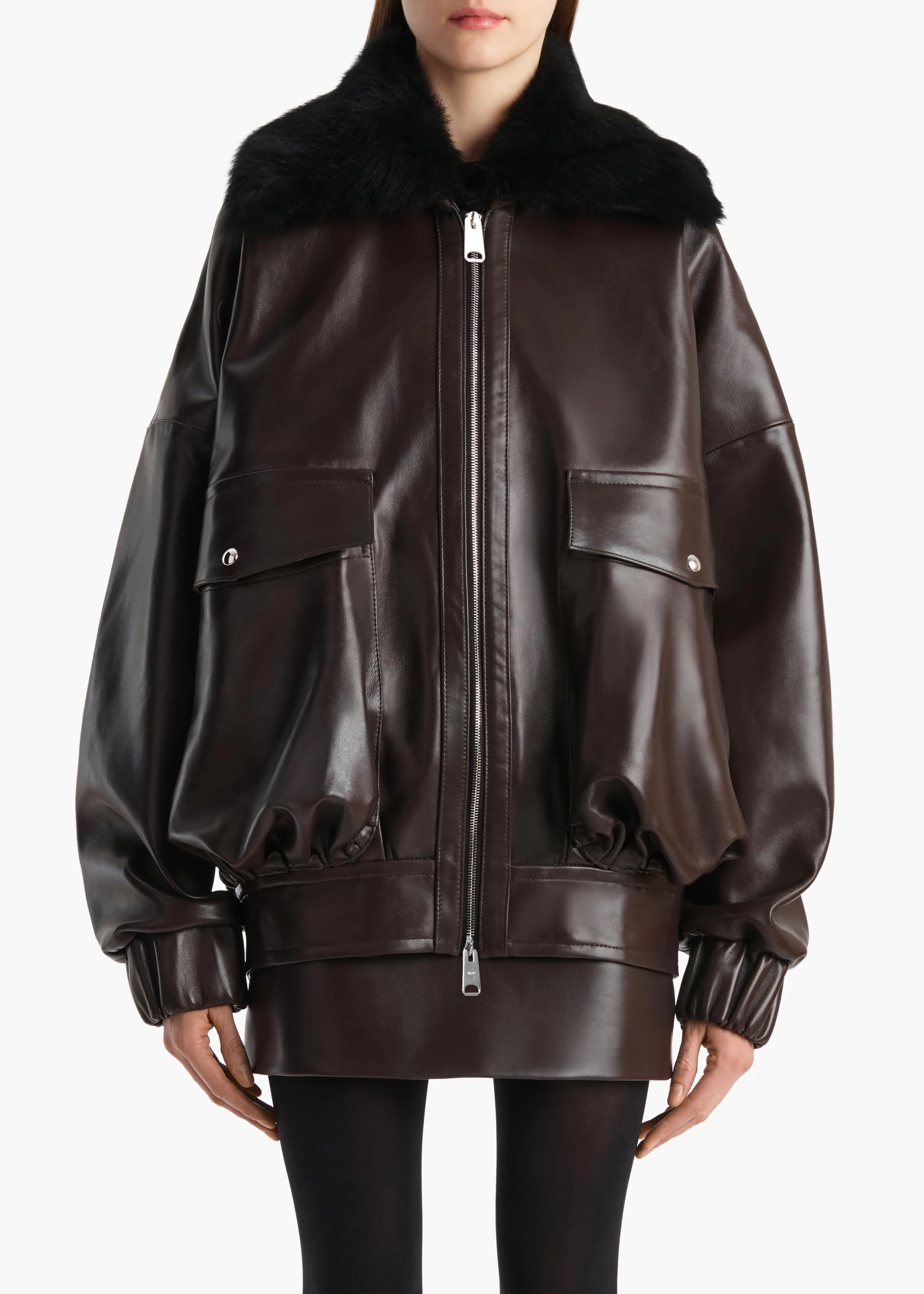 Daemon Jacket in Mud Leather with Shearling Collar sold by KHAITE product image thumbnail 3