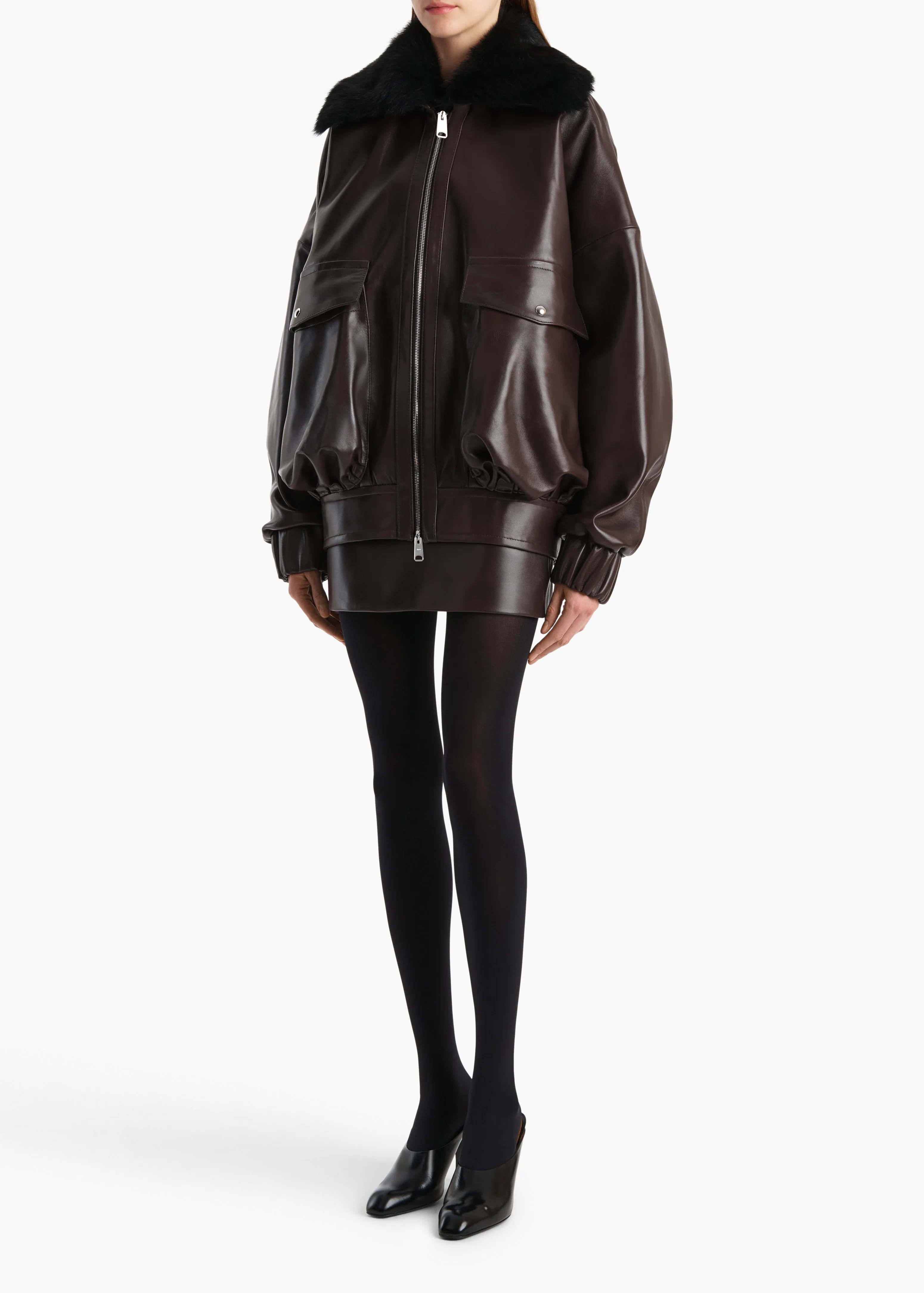 Daemon Jacket in Mud Leather with Shearling Collar sold by KHAITE product image thumbnail 2