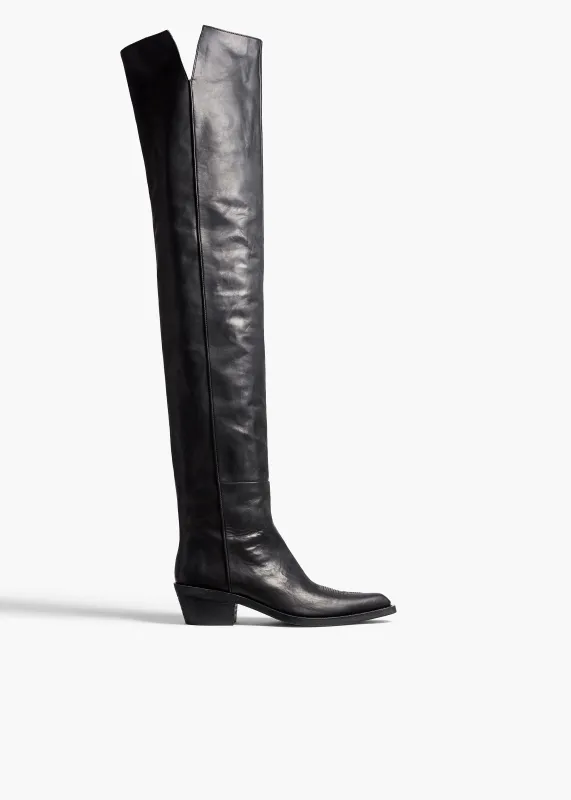 Clive Over-the-Knee Flat Boot in Black Leather sold by KHAITE