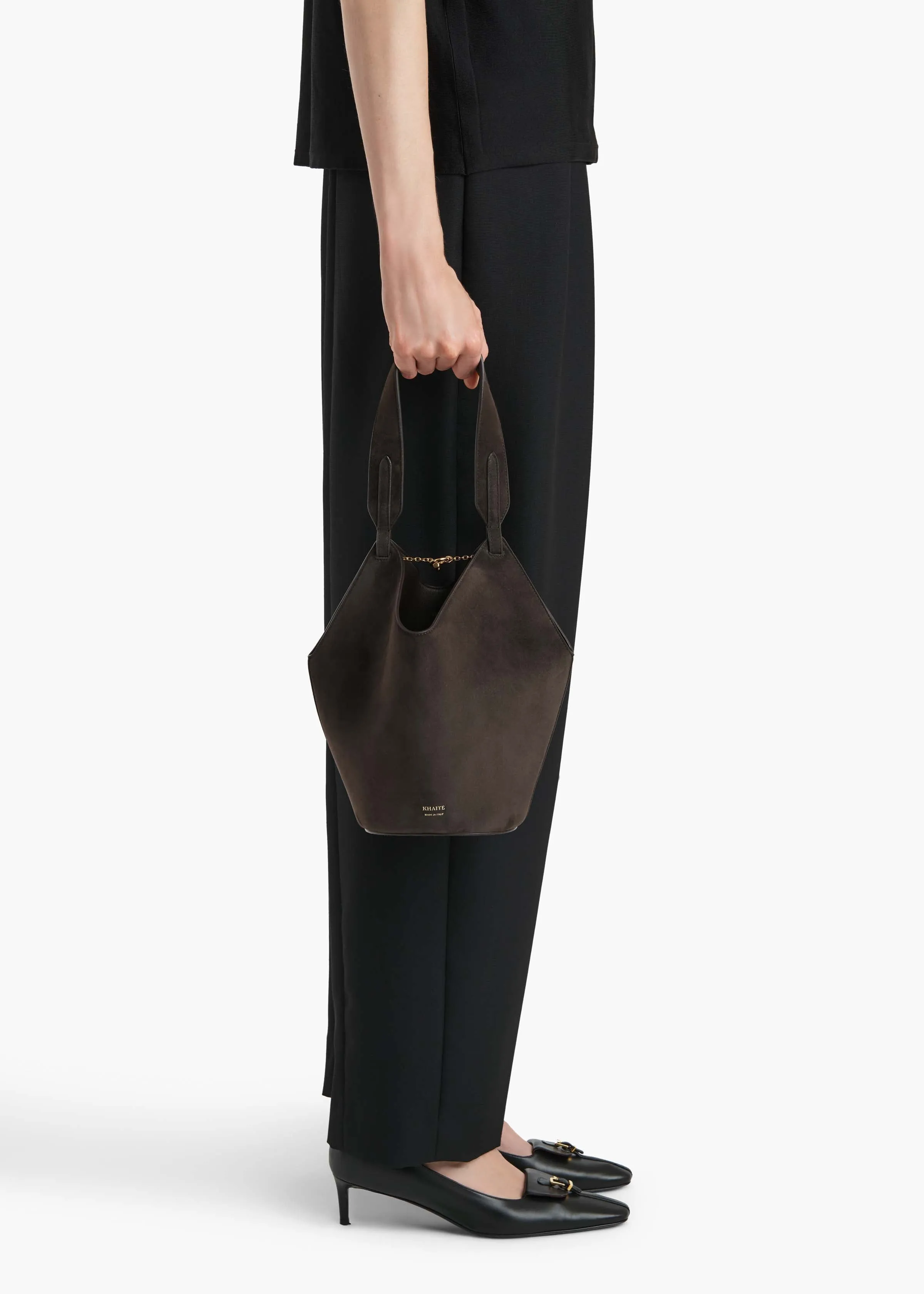 Mini Lotus Tote in Dark Brown Suede sold by KHAITE product image thumbnail 5