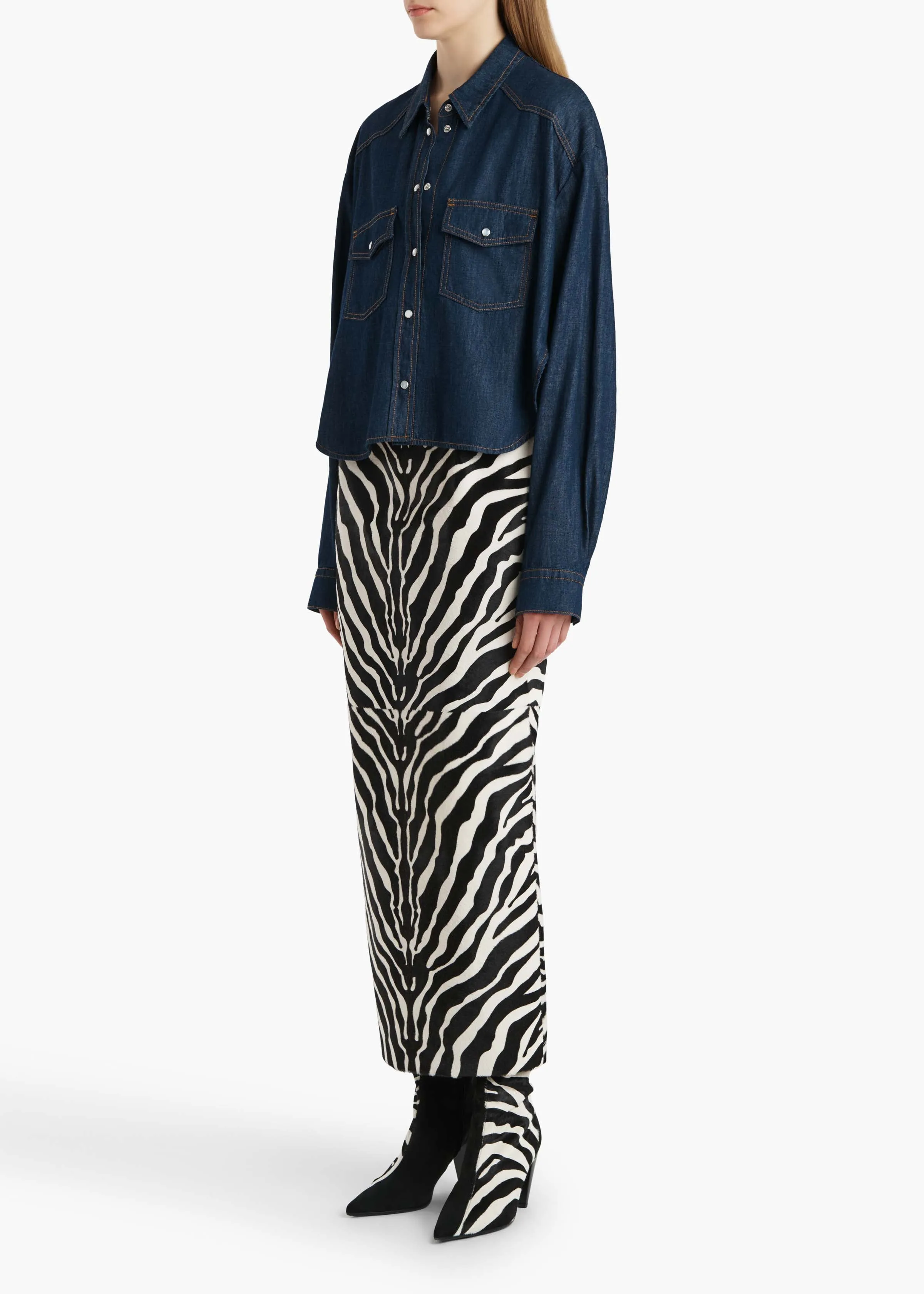 Loxley Skirt in Zebra Print Haircalf sold by KHAITE product image thumbnail 2