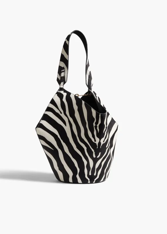 Small Lotus Tote in Zebra Print Haircalf and Black Suede made by KHAITE
