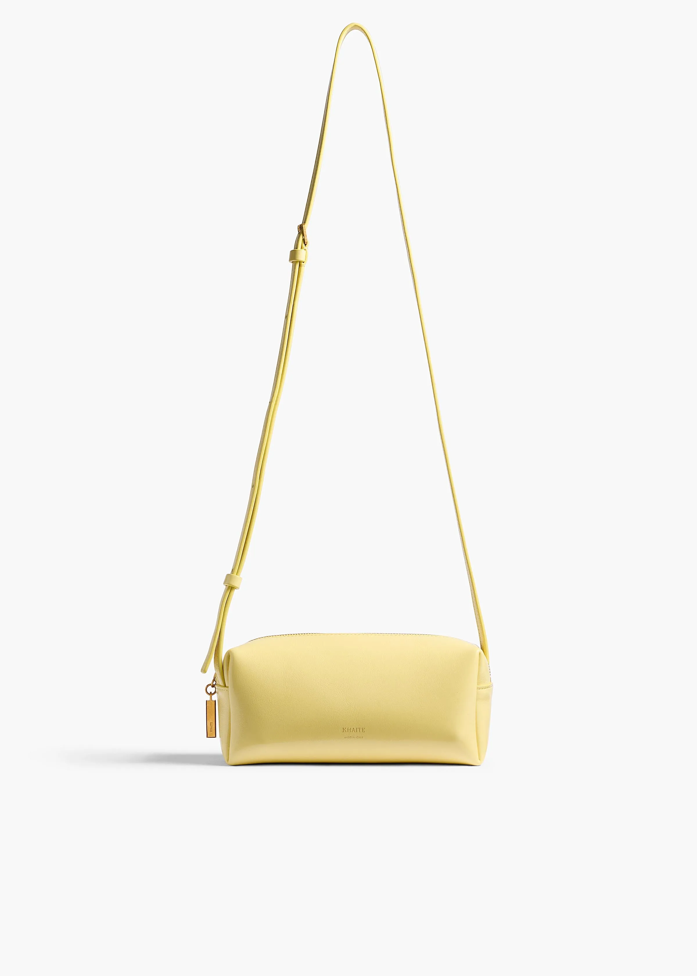 Mini Kye Crossbody Bag in Pale Yellow Crackle Patent Leather sold by KHAITE