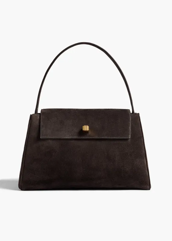 Audrey Top Handle Bag in Dark Brown Suede sold by KHAITE