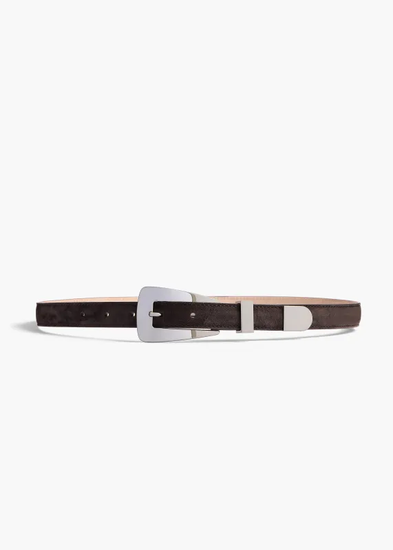 Small Lucca Belt in Dark Brown Suede with Silver sold by KHAITE