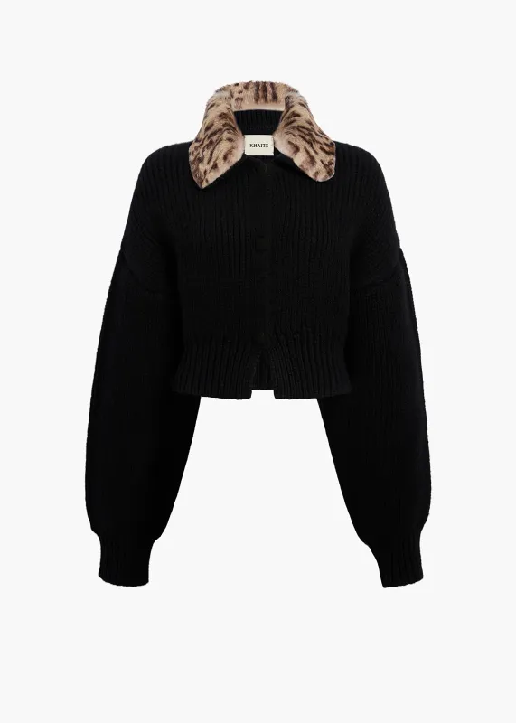 Pomero Jacket in Black with Rabbit Fur Collar sold by KHAITE