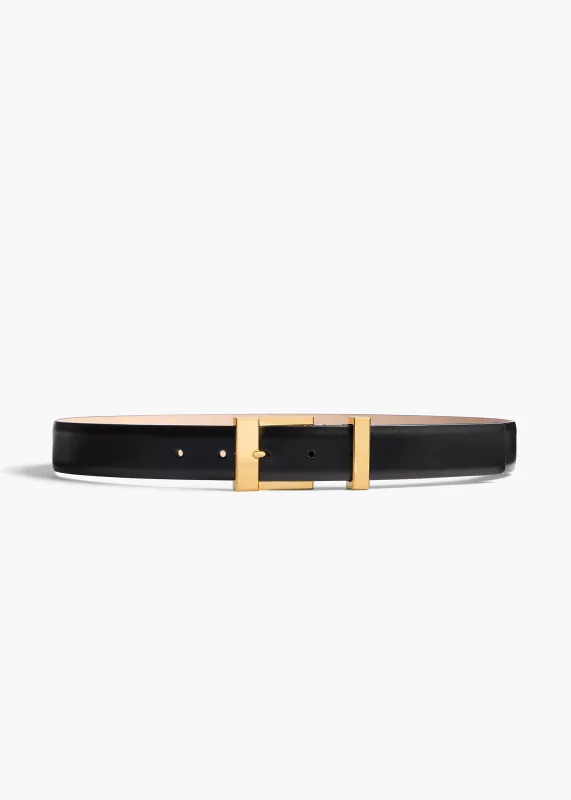 Medium Manhattan Belt in Black Leather with Gold sold by KHAITE