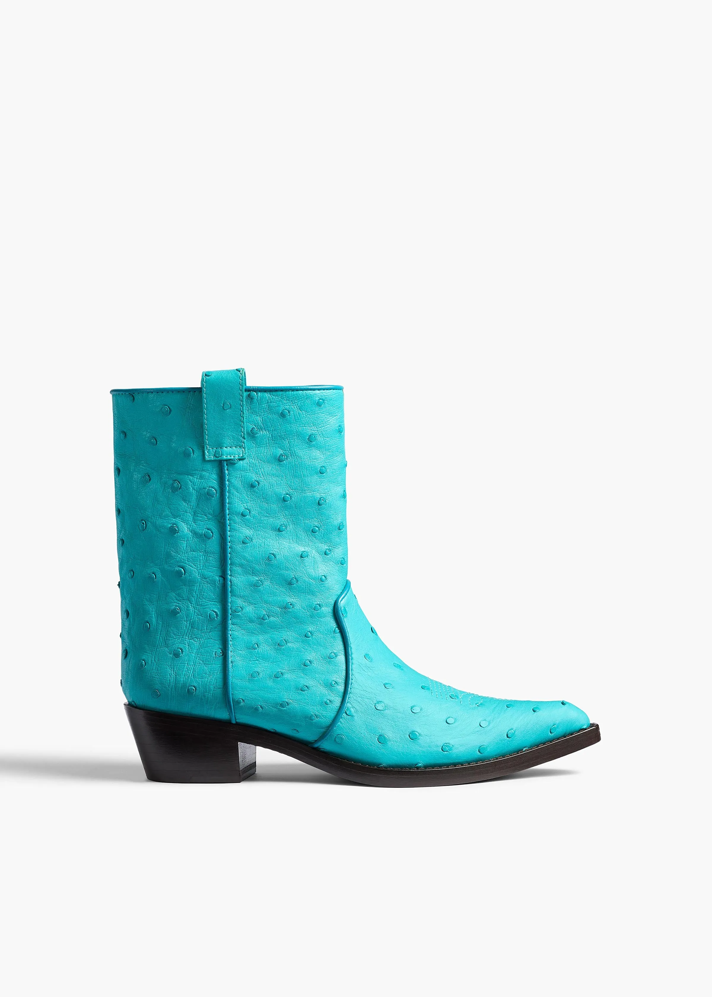Clive Ankle Boot in Crystal Blue Ostrich sold by KHAITE