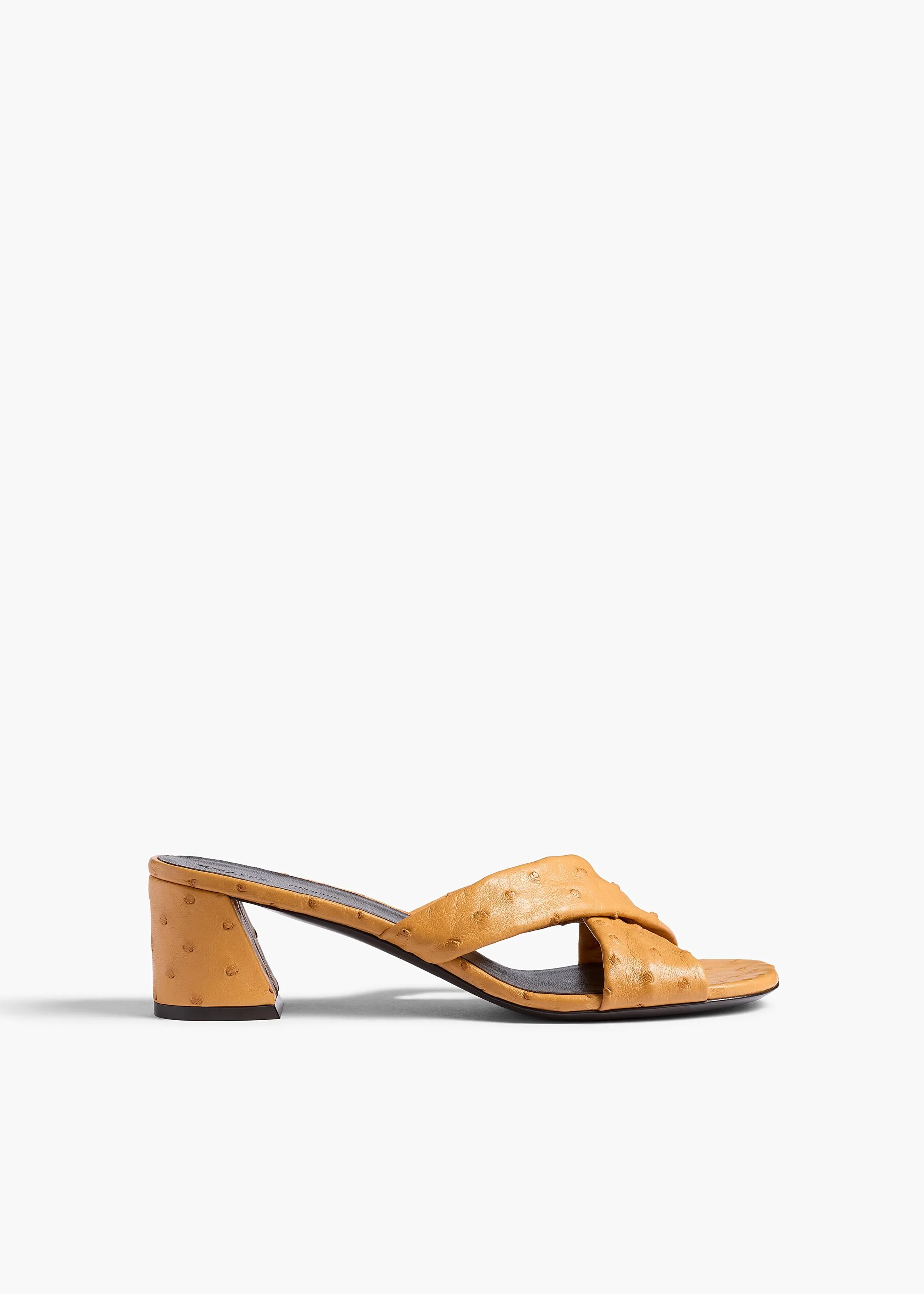 Liria Sandal in Chestnut Ostrich sold by KHAITE