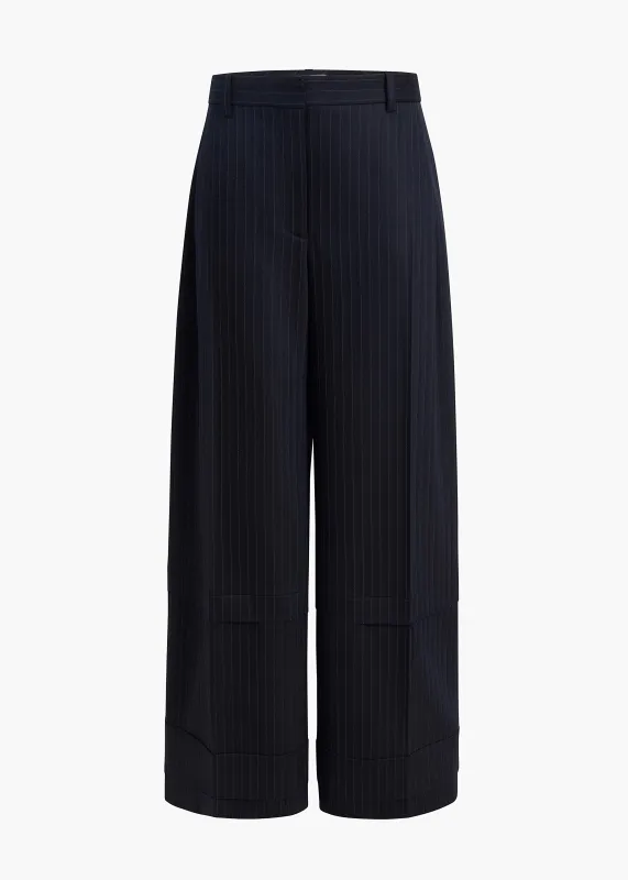 Linden Pant in Navy and White Stripe sold by KHAITE