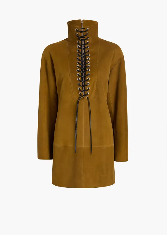 Lee Dress in Toffee Suede sold by KHAITE