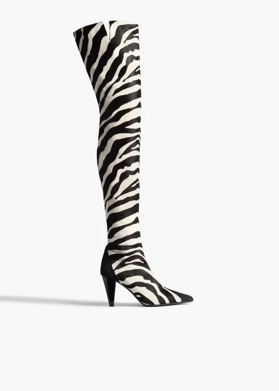 Harvey Over-the-Knee High Boot in Zebra Print Haircalf and Black Suede sold by KHAITE