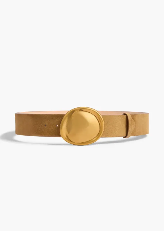 Keefe Belt in Mud Suede with Gold made by KHAITE
