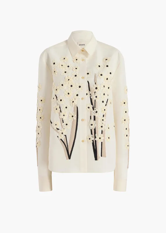 Argo Top in Natural with Floral Embroidery sold by KHAITE