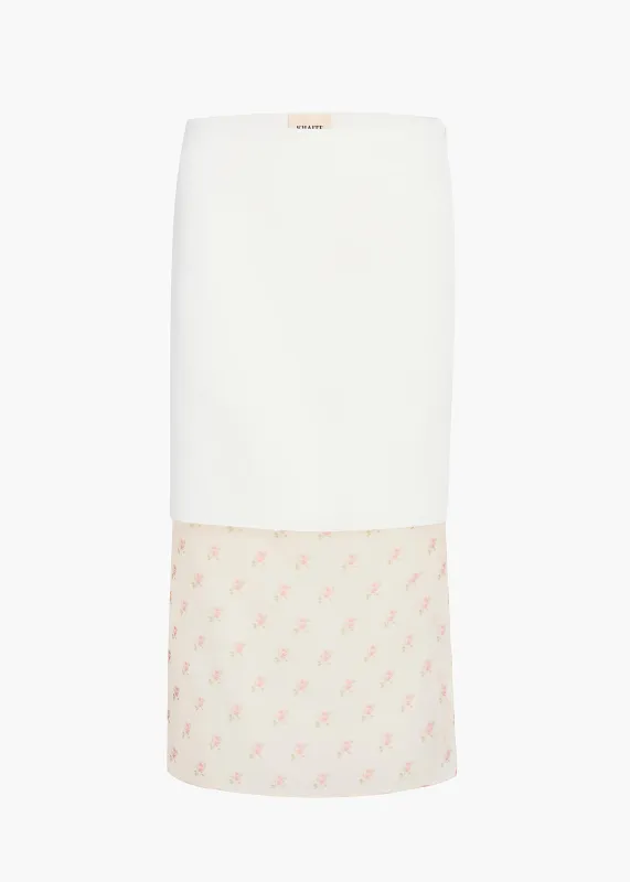 Sybil Skirt in Chalk with Ditsy Rose Print sold by KHAITE