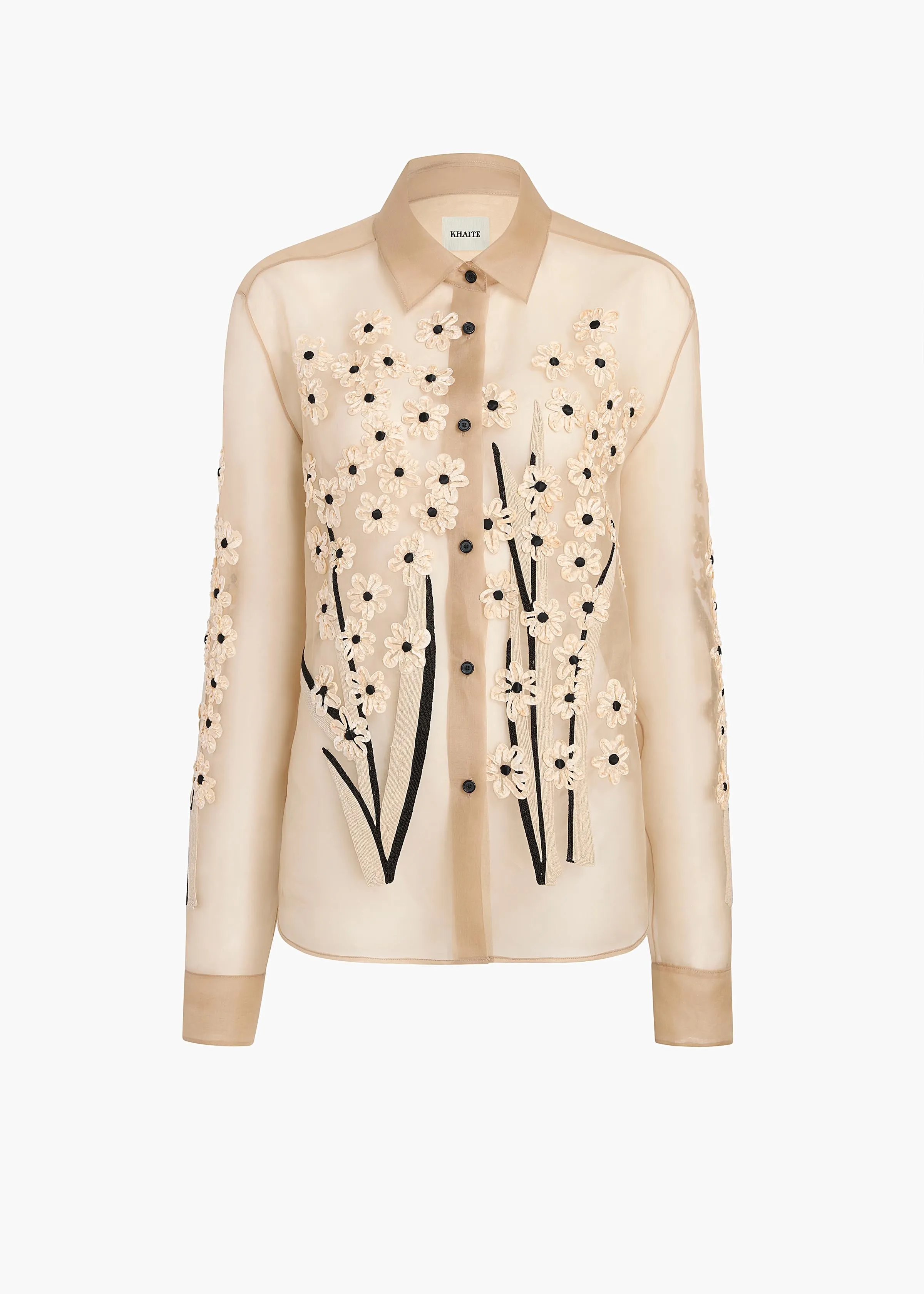 Argo Top in Chalk Organza with Floral Bouquet Embroidery sold by KHAITE