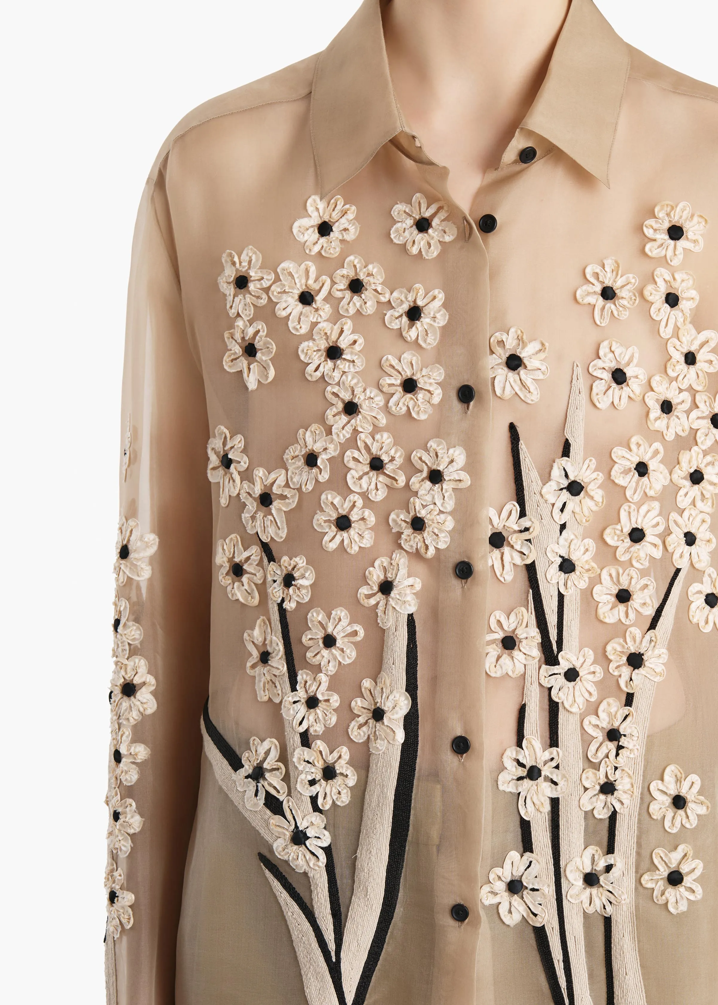 Argo Top in Chalk Organza with Floral Bouquet Embroidery sold by KHAITE product image thumbnail 5