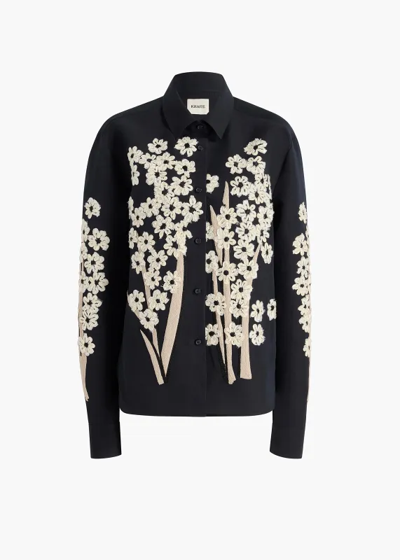 Argo Top in Black with Floral Embroidery sold by KHAITE