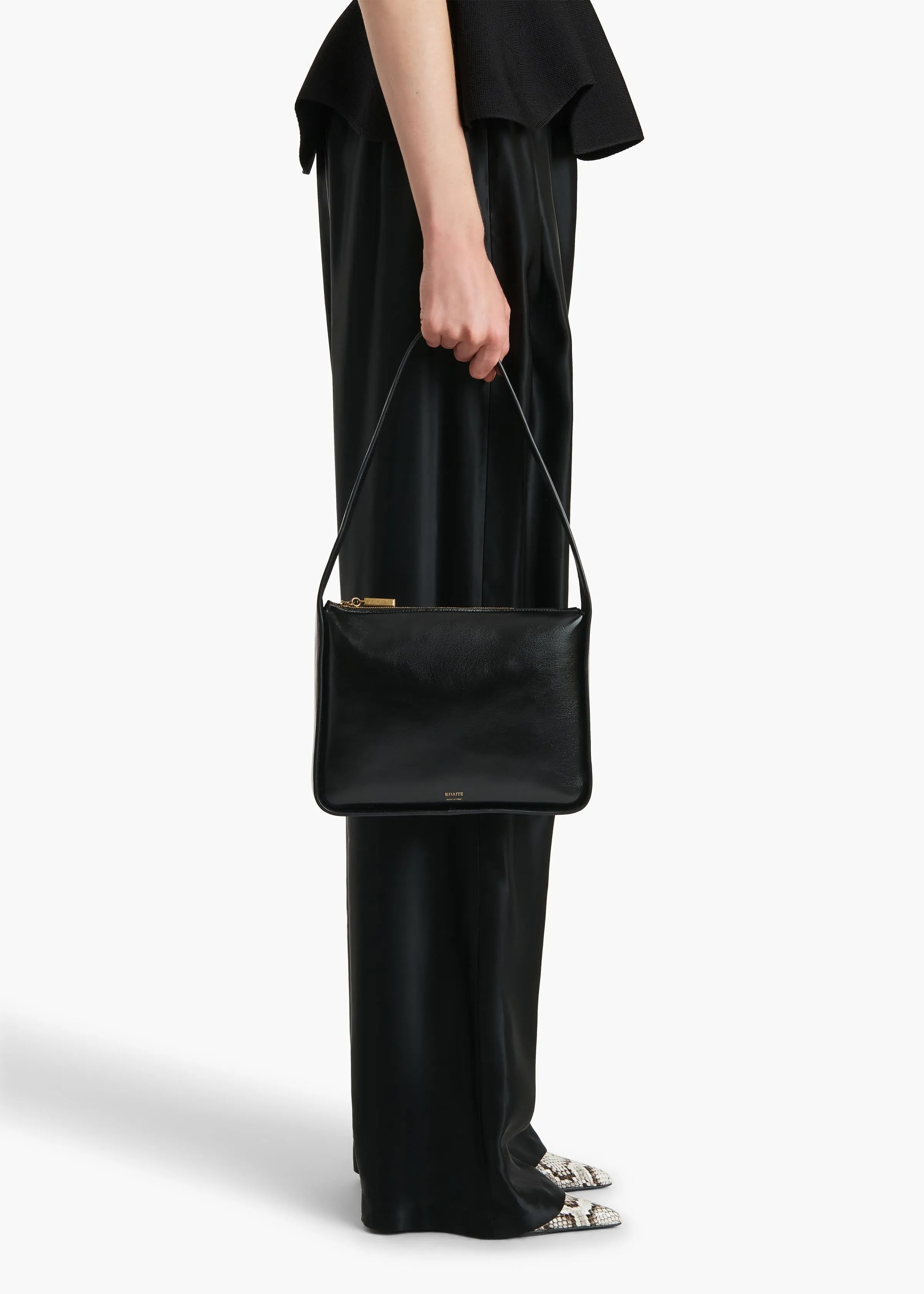 Lori Squared Bag in Black Crackle Patent Leather sold by KHAITE product image thumbnail 5