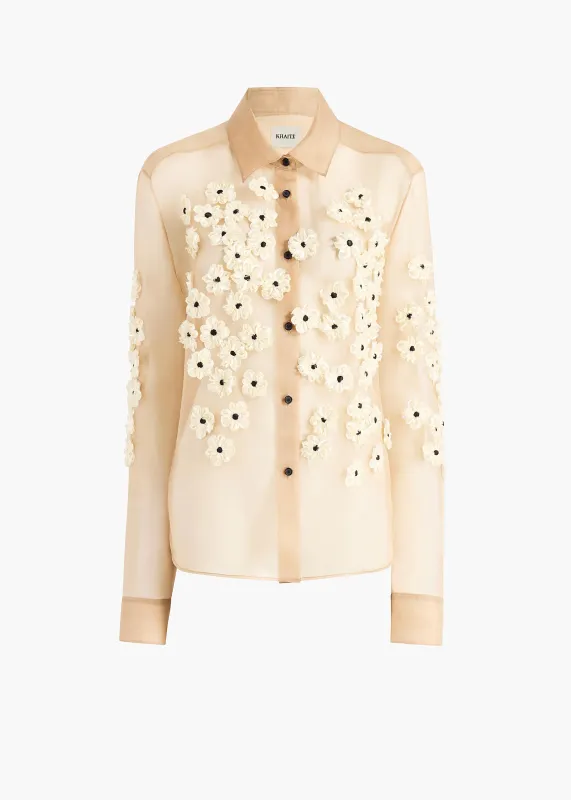 Argo Top in Tea Stain with Floral Embroidery made by KHAITE