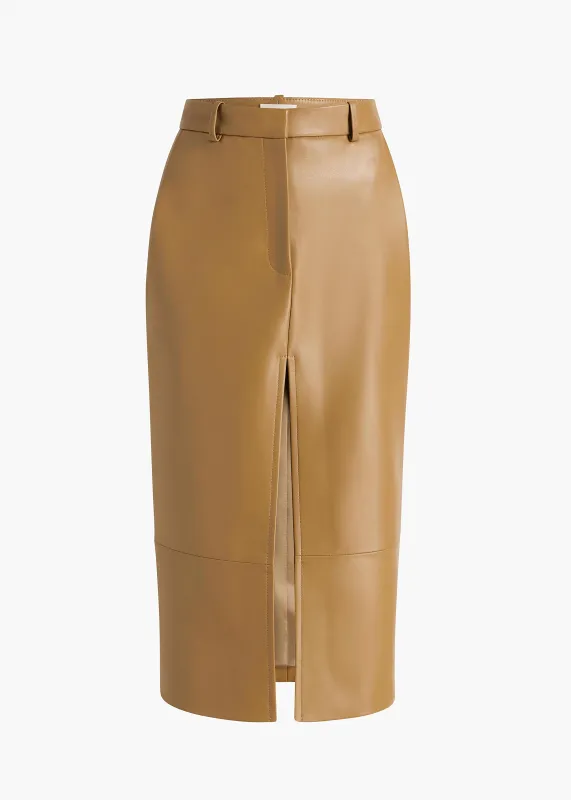 Anden Skirt in Golden Ochre Leather made by KHAITE