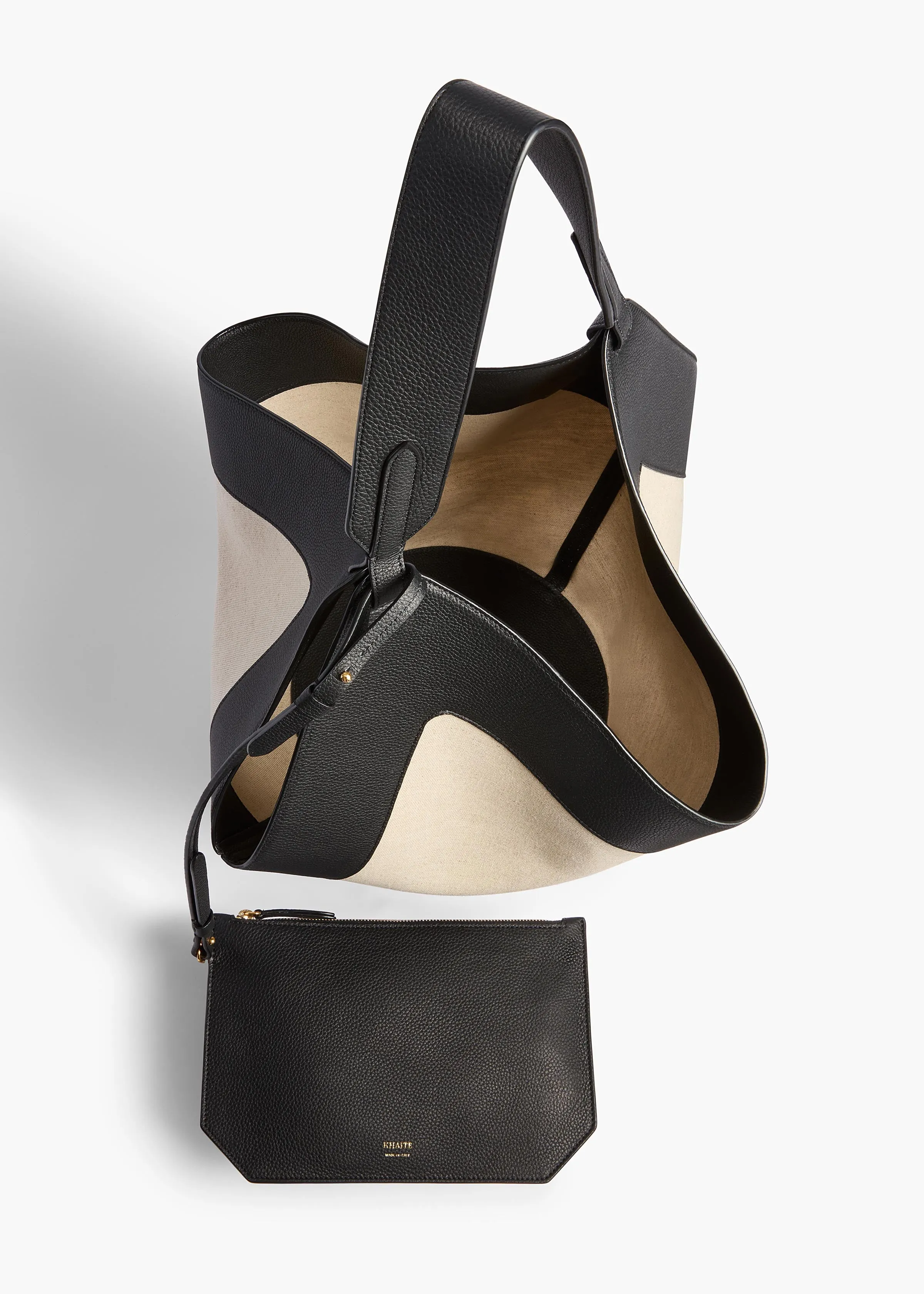 Medium Lotus Tote in Black Leather and Natural Canvas sold by KHAITE product image thumbnail 3