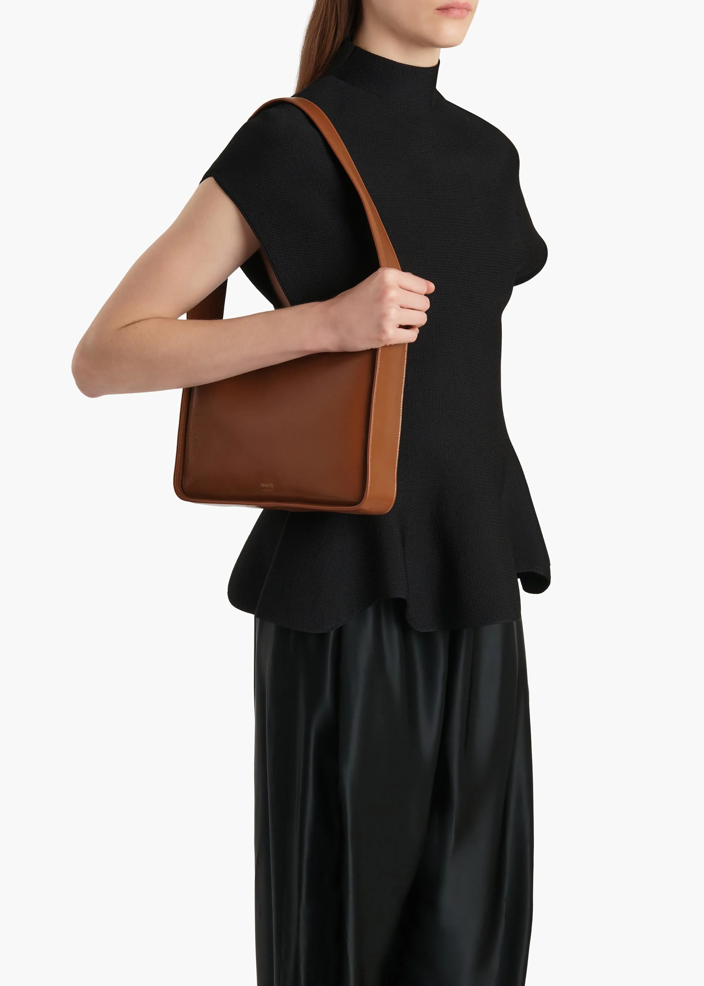 Lori Squared Bag in Dark Honey Crackle Patent Leather sold by KHAITE product image thumbnail 5