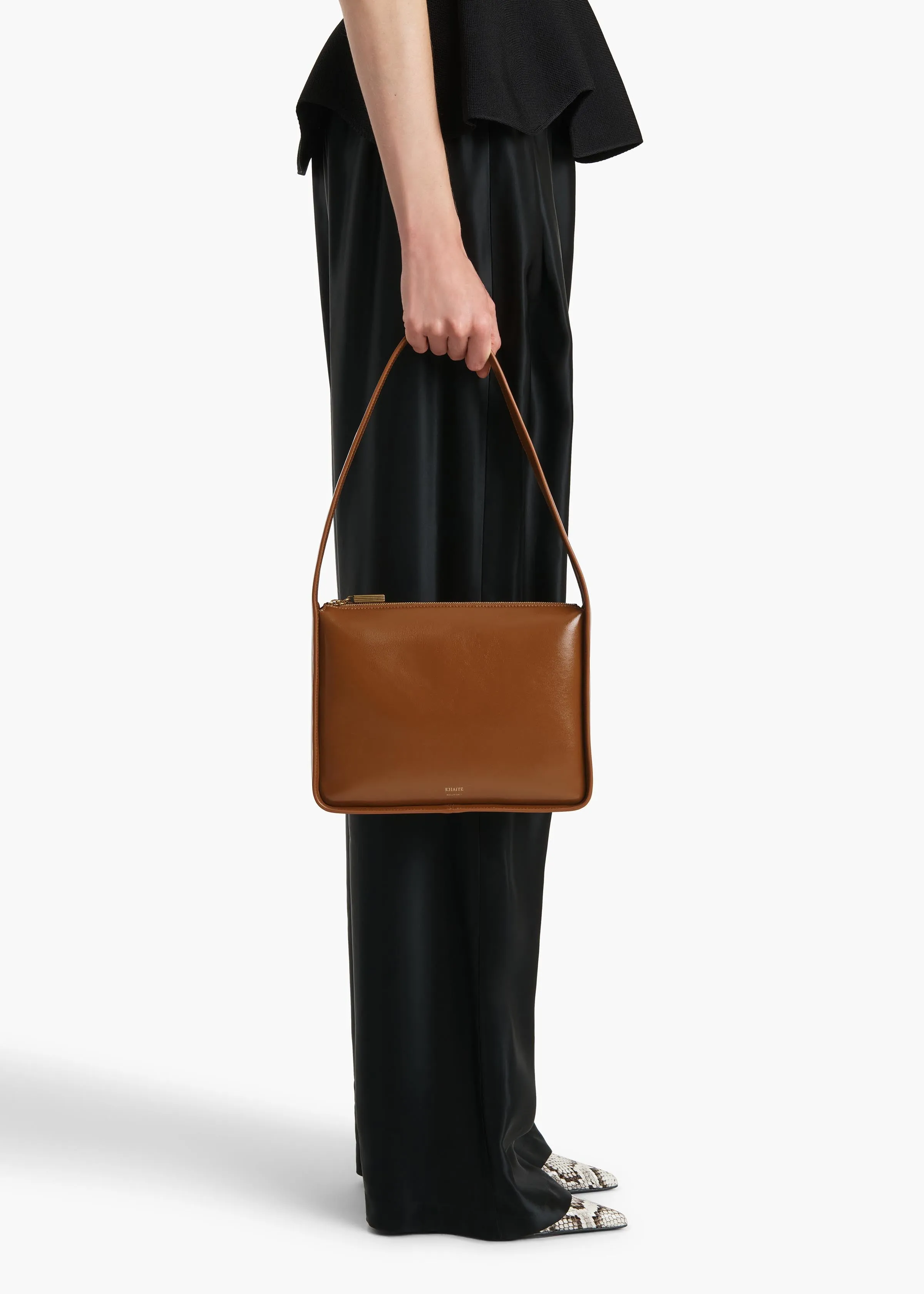 Lori Squared Bag in Dark Honey Crackle Patent Leather sold by KHAITE product image thumbnail 4