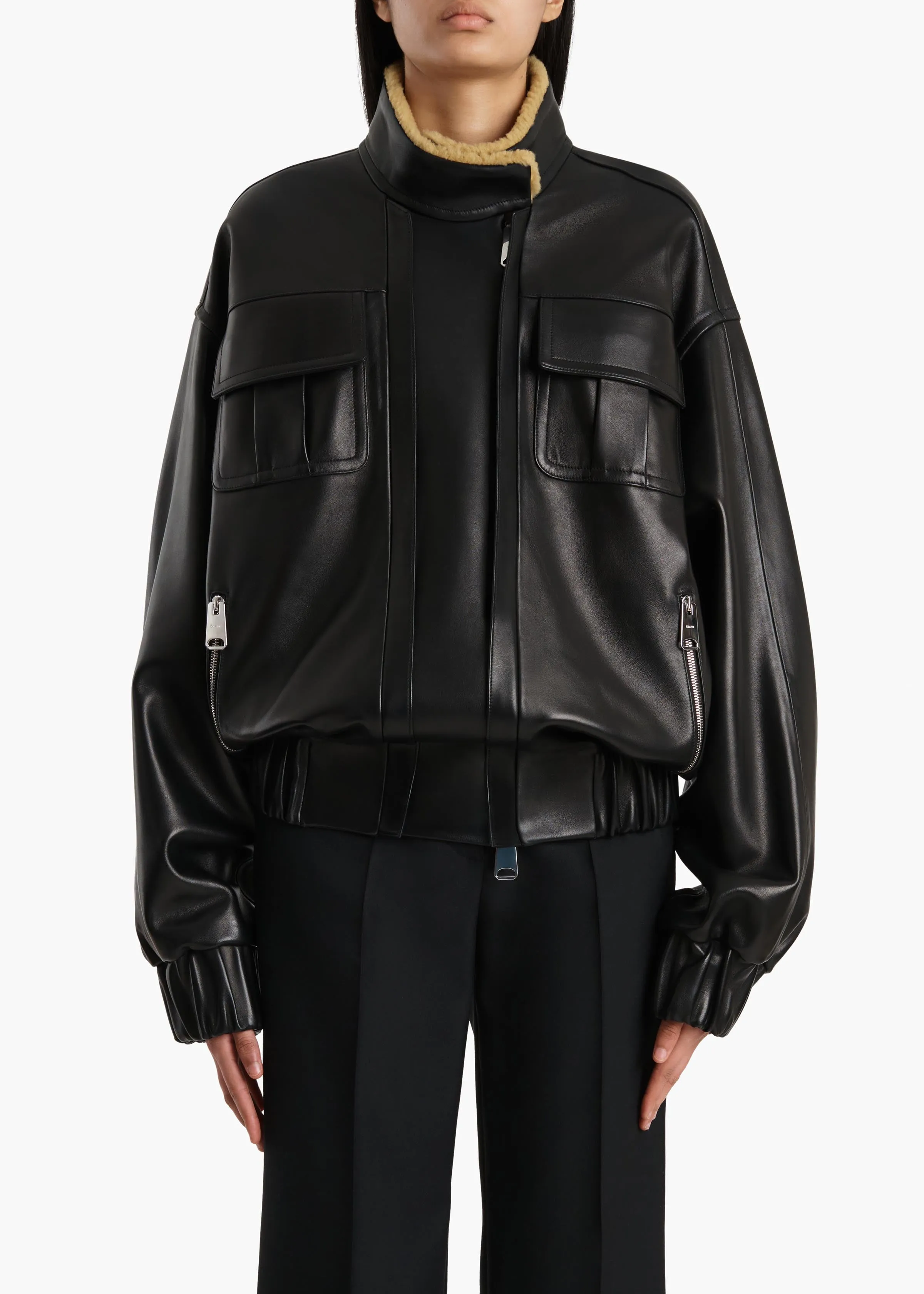 Malone Jacket in Black Leather with Shearling Collar sold by KHAITE product image thumbnail 3