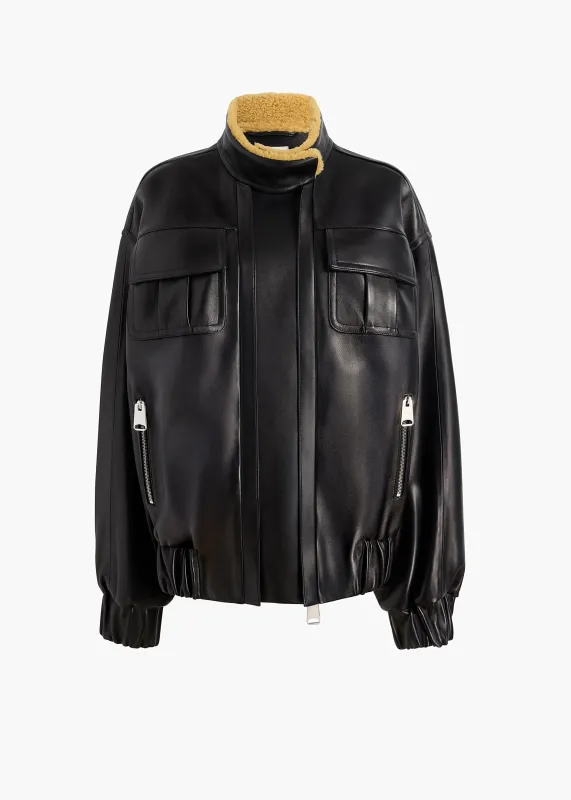 Malone Jacket in Black Leather with Shearling Collar sold by KHAITE