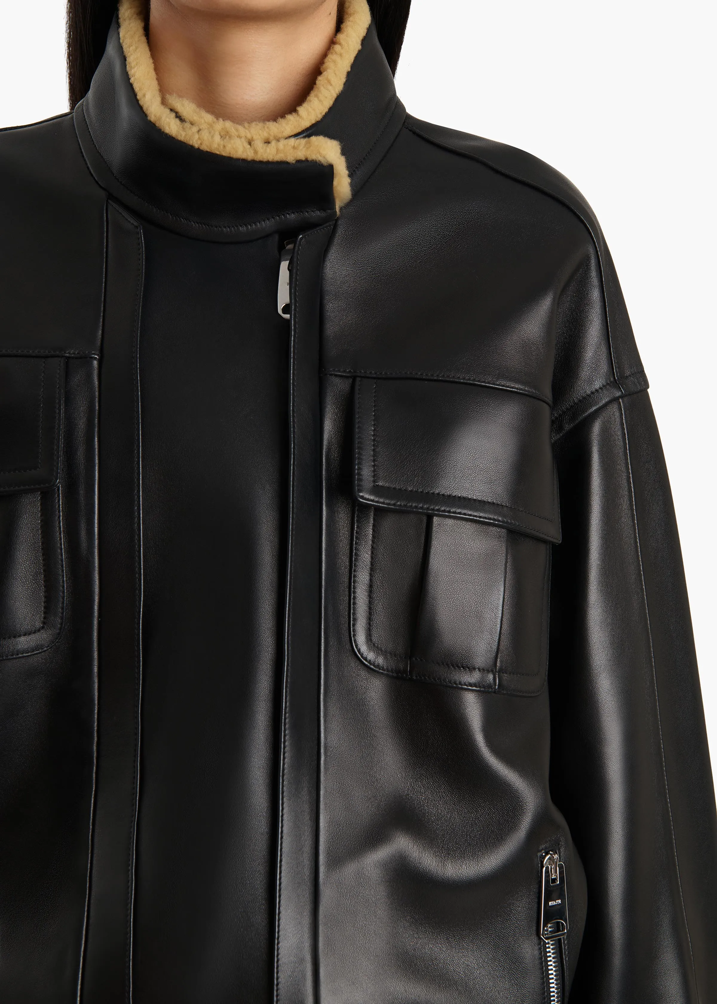 Malone Jacket in Black Leather with Shearling Collar sold by KHAITE product image thumbnail 5