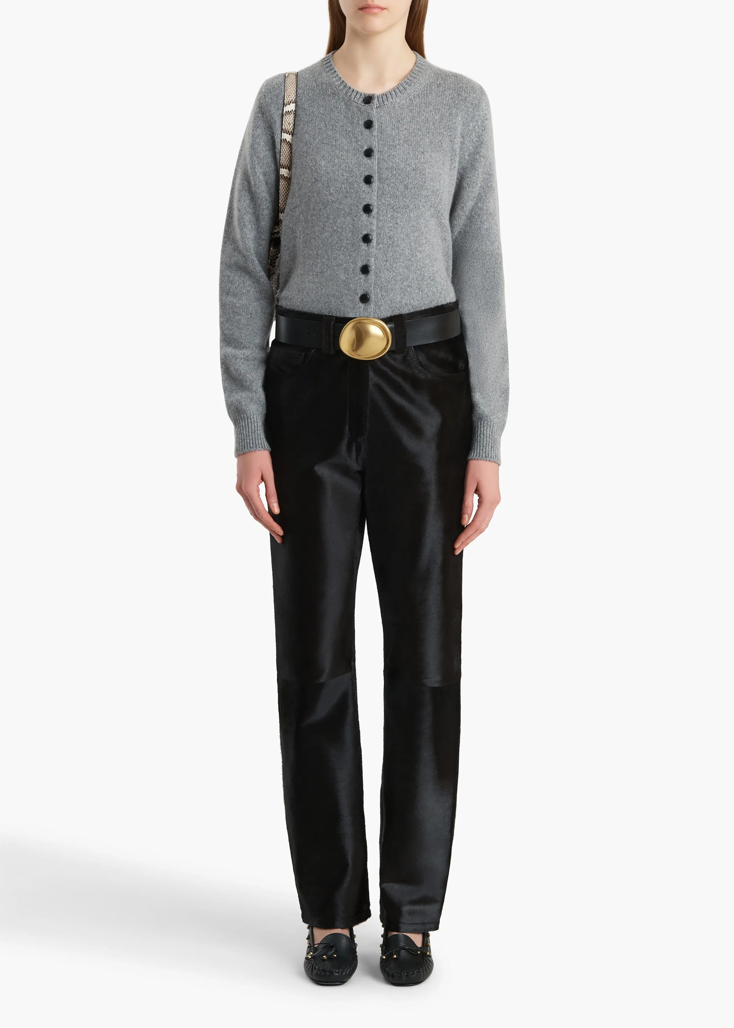 Everheart Cardigan in Fog with Leather Buttons sold by KHAITE product image thumbnail 2