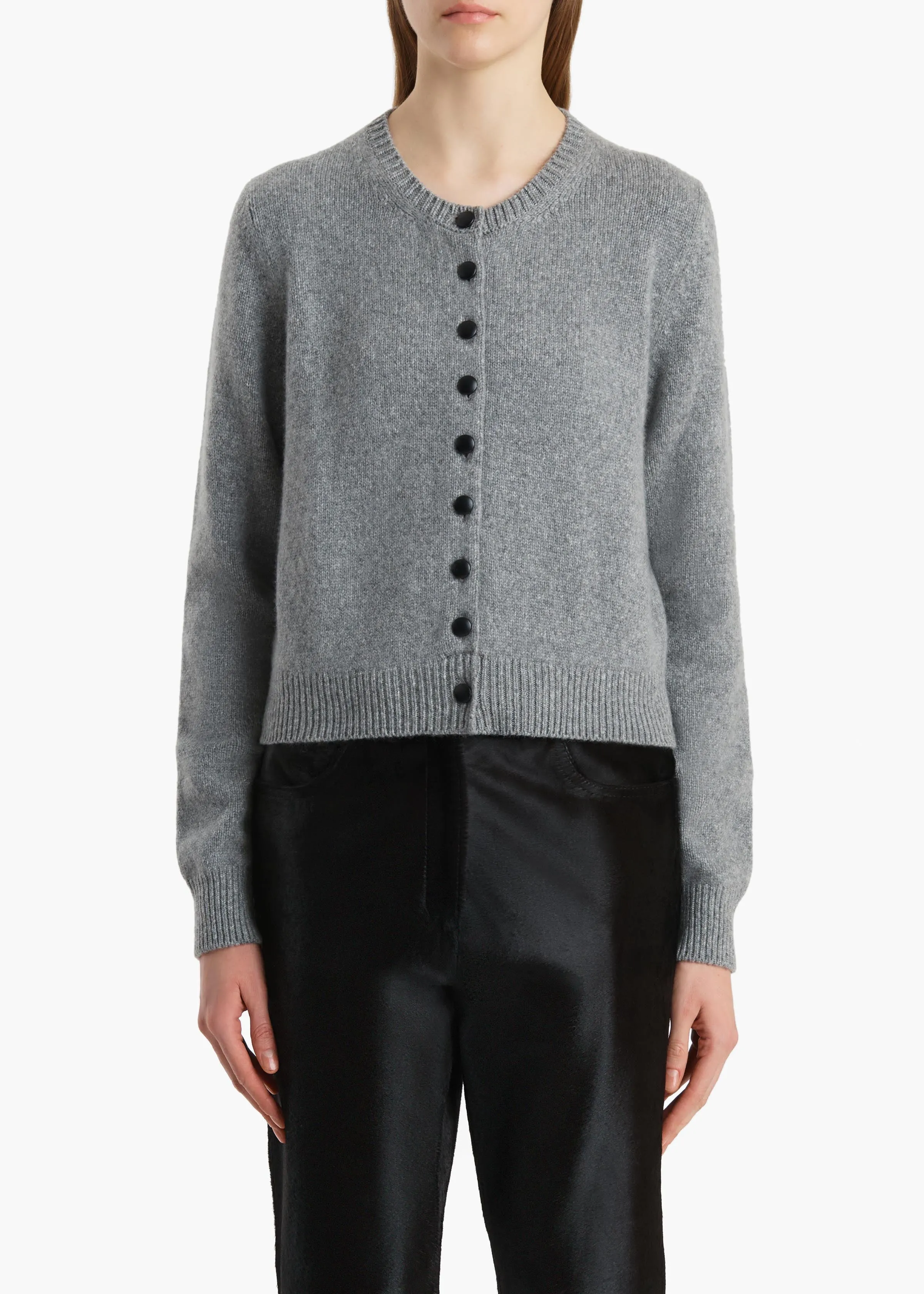 Everheart Cardigan in Fog with Leather Buttons sold by KHAITE product image thumbnail 3