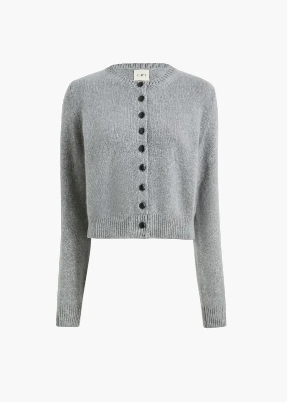 Everheart Cardigan in Fog with Leather Buttons sold by KHAITE