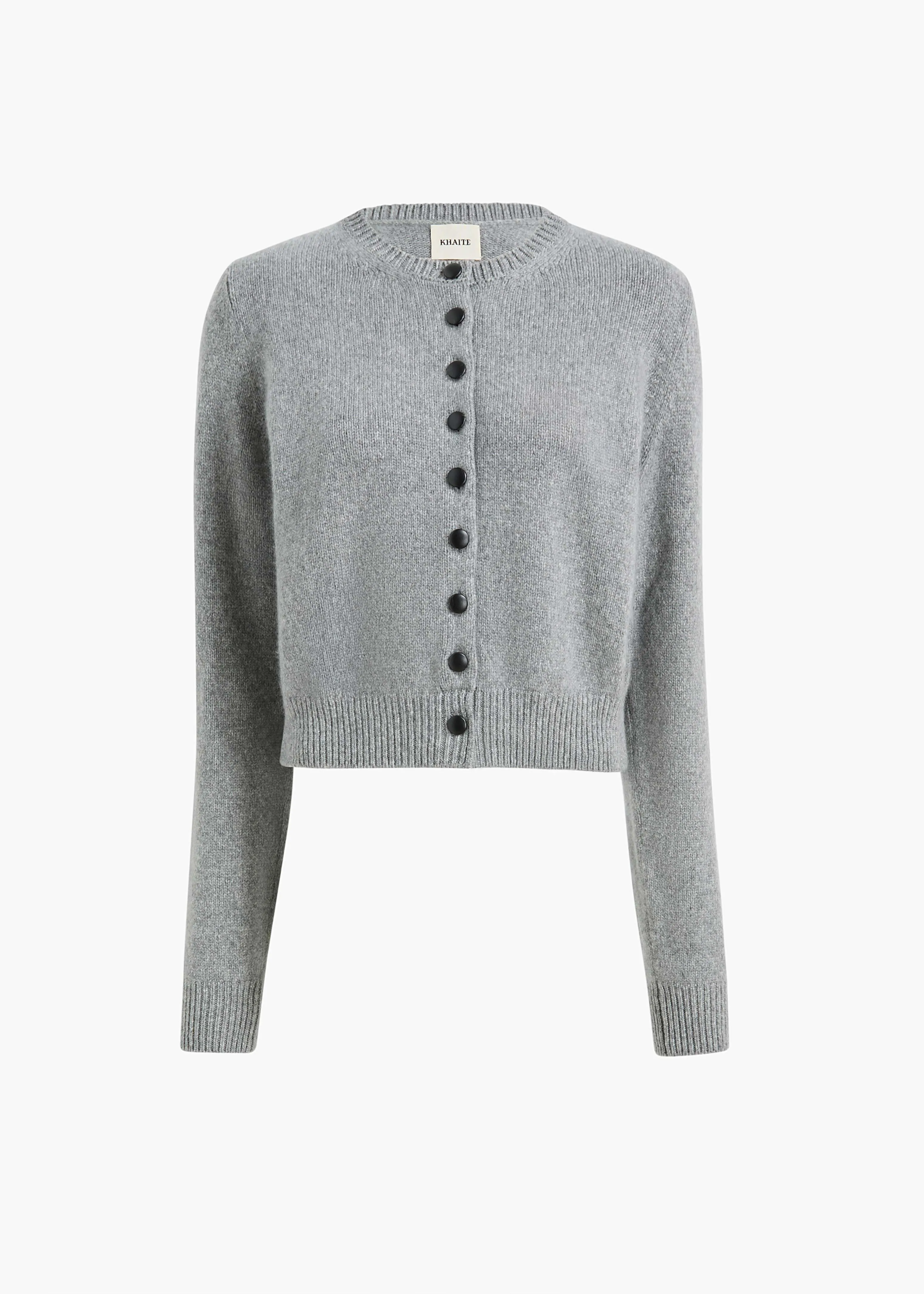 Everheart Cardigan in Fog with Leather Buttons sold by KHAITE