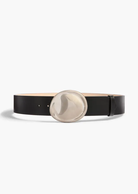 Keefe Belt in Black Leather with Silver made by KHAITE