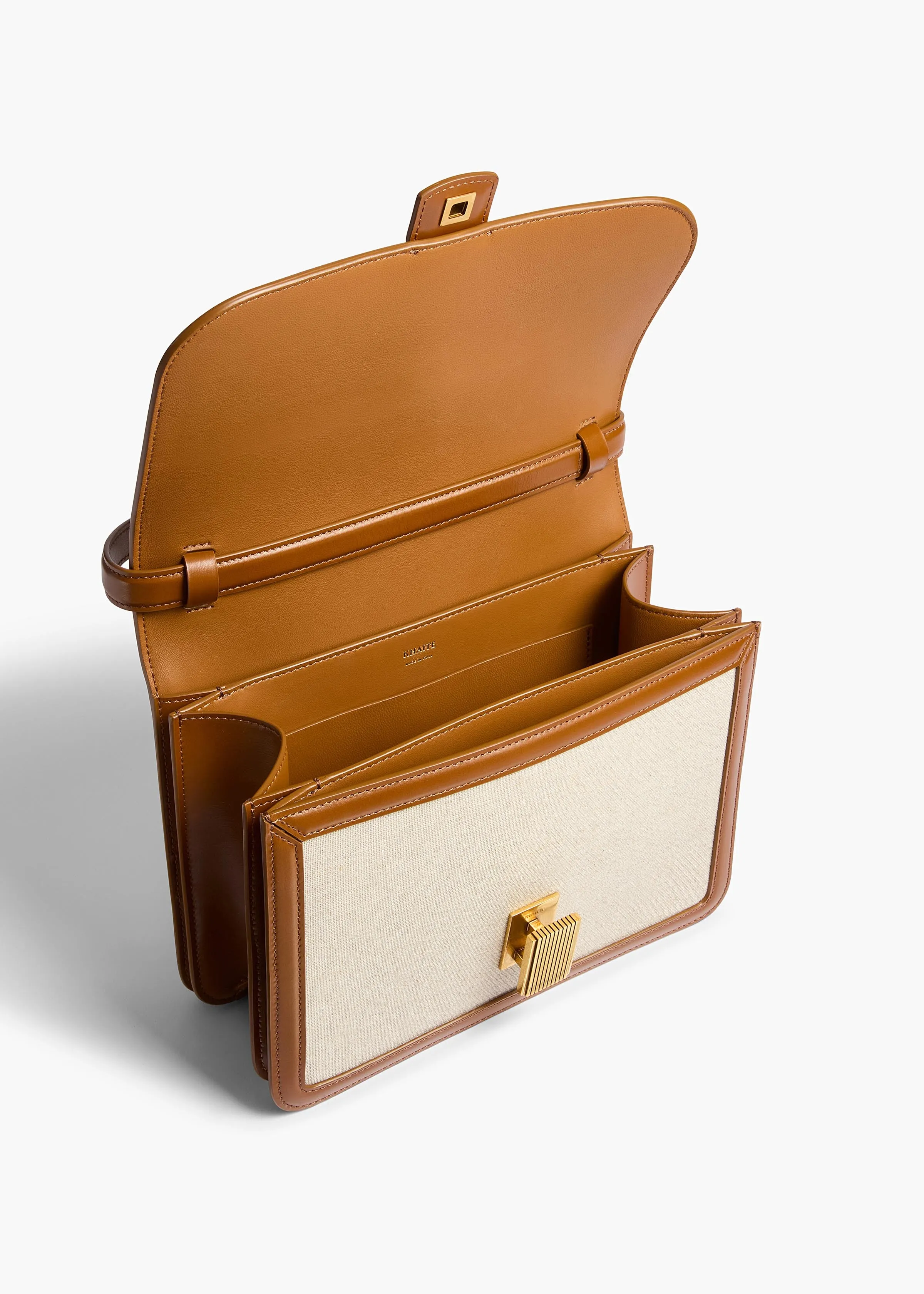 Blake Crossbody Bag in Dark Honey Leather with Natural Canvas sold by KHAITE product image thumbnail 3