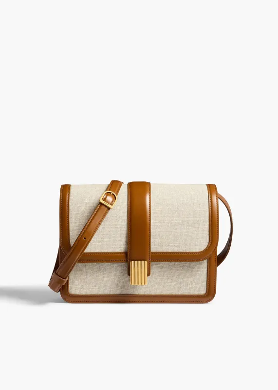 Blake Crossbody Bag in Dark Honey Leather with Natural Canvas sold by KHAITE