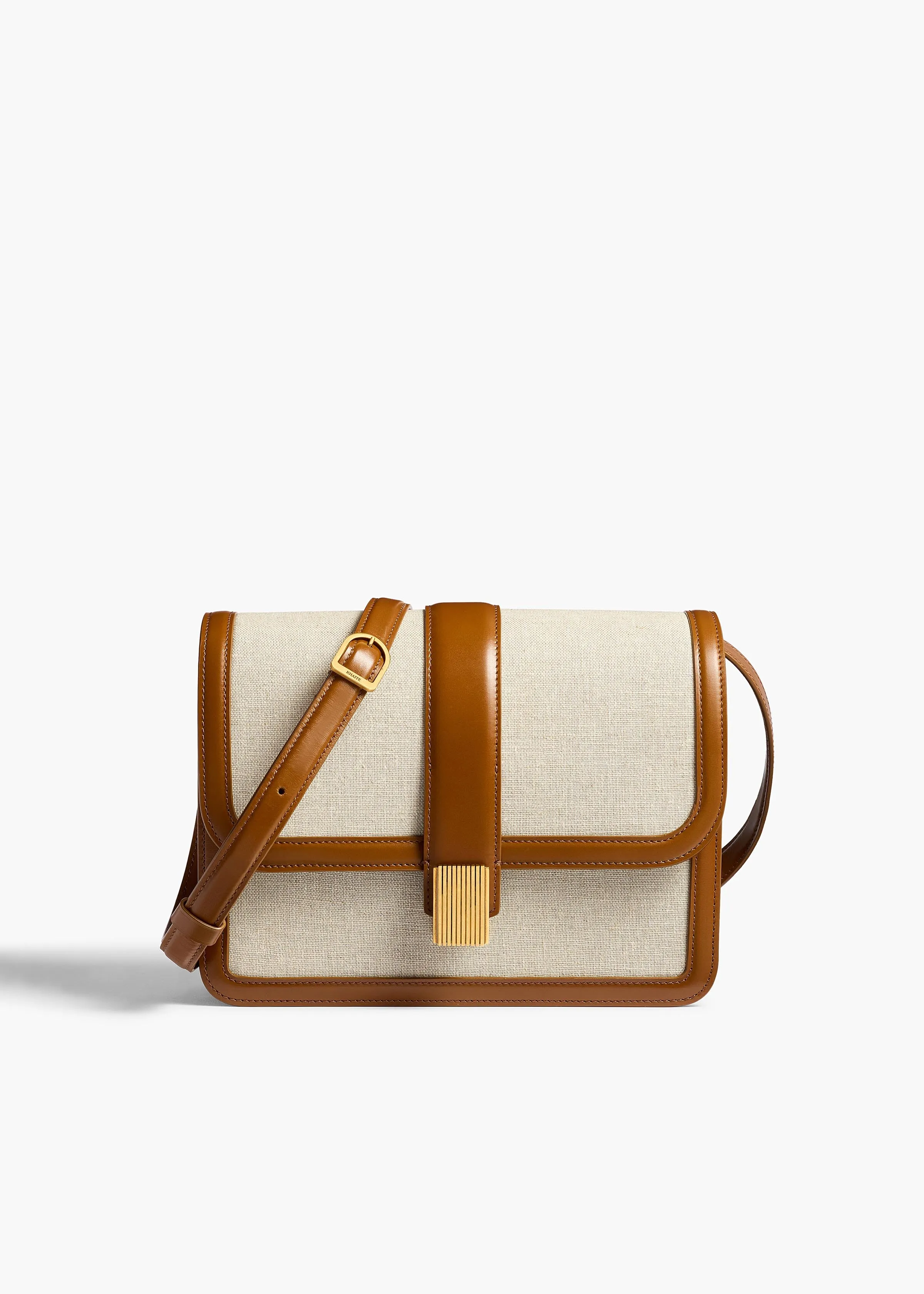 Blake Crossbody Bag in Dark Honey Leather with Natural Canvas sold by KHAITE
