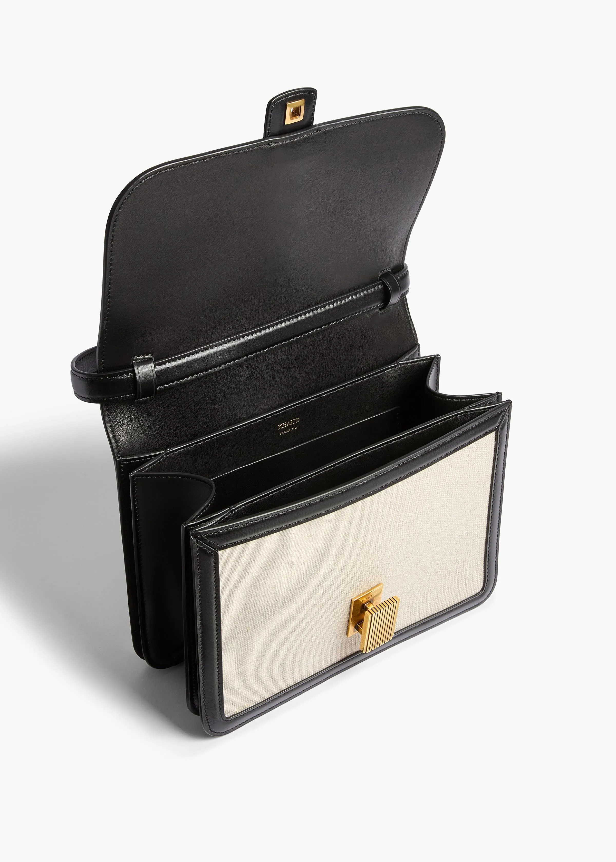 Blake Crossbody Bag in Black Leather with Natural Canvas sold by KHAITE product image thumbnail 3