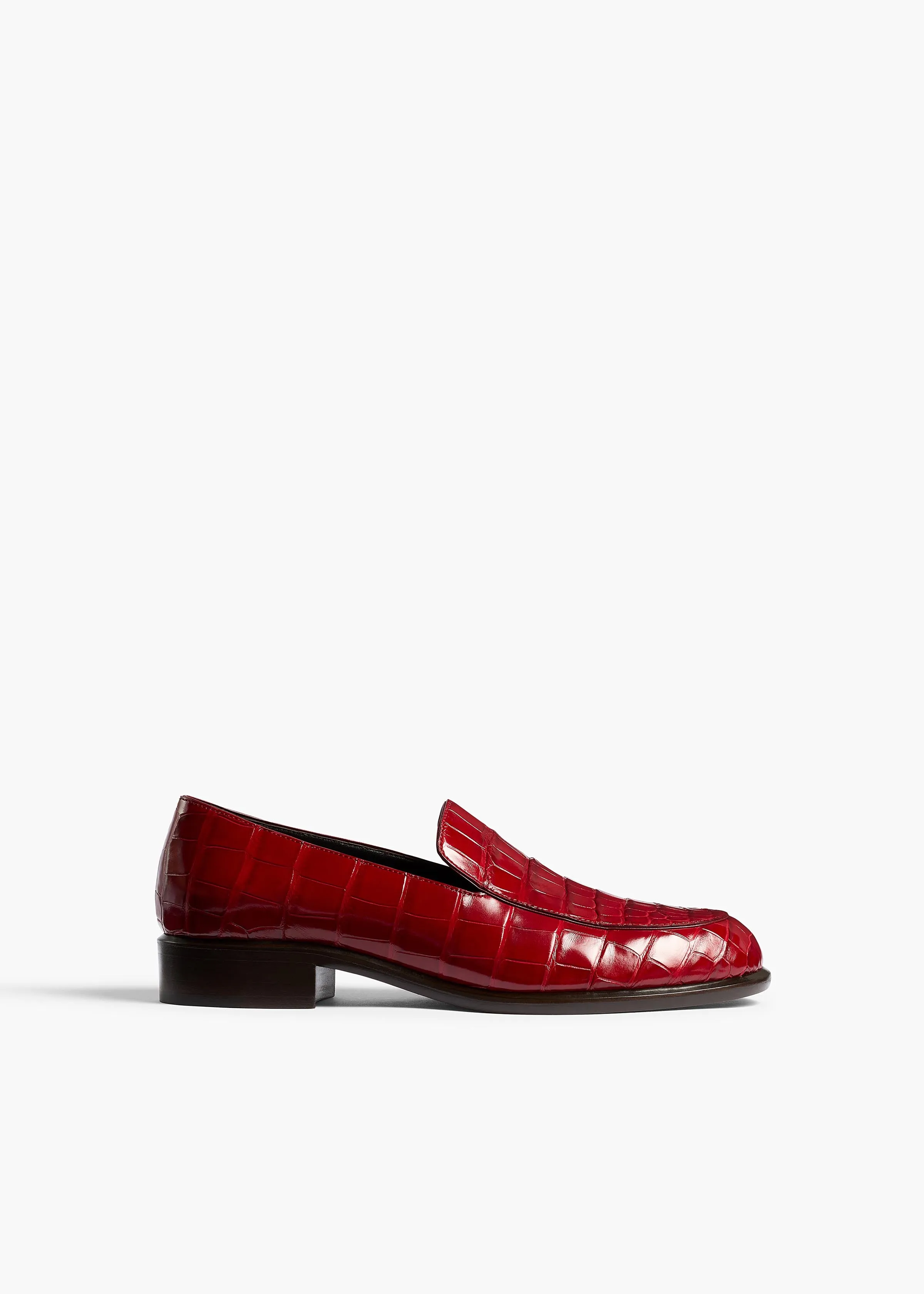 Miles Loafer in Ruby Alligator sold by KHAITE