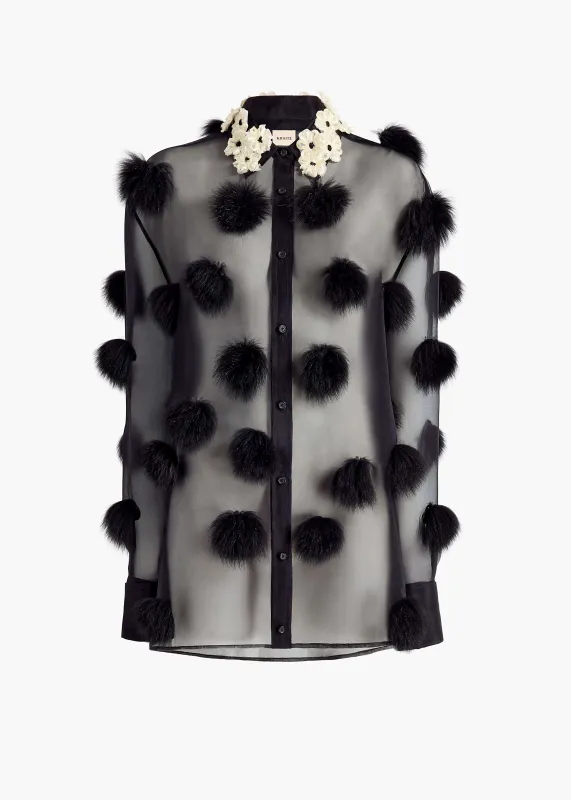 Naomi Top in Black with Fur Dot Embroidery made by KHAITE