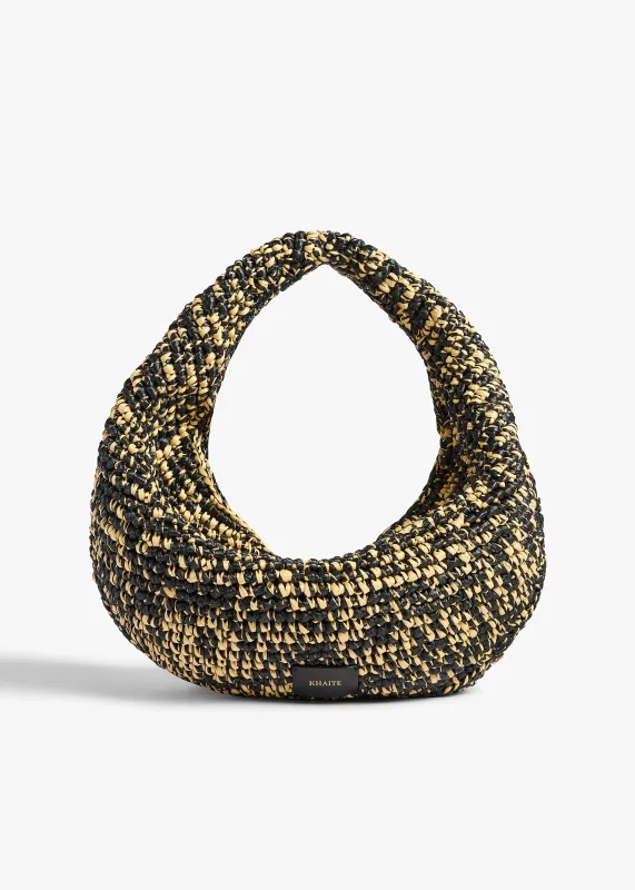 Medium Olivia Hobo in Black and White Raffia made by KHAITE