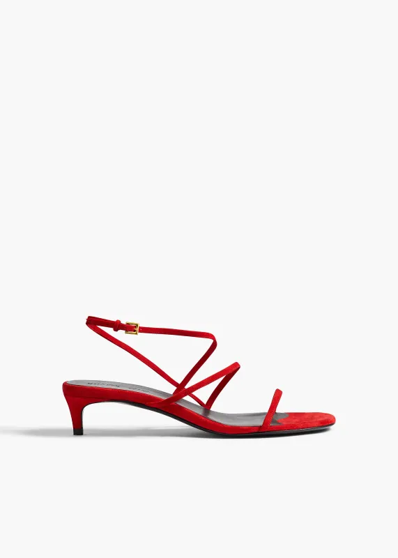 Loop Kitten Heel Sandal in Lipstick Suede sold by KHAITE