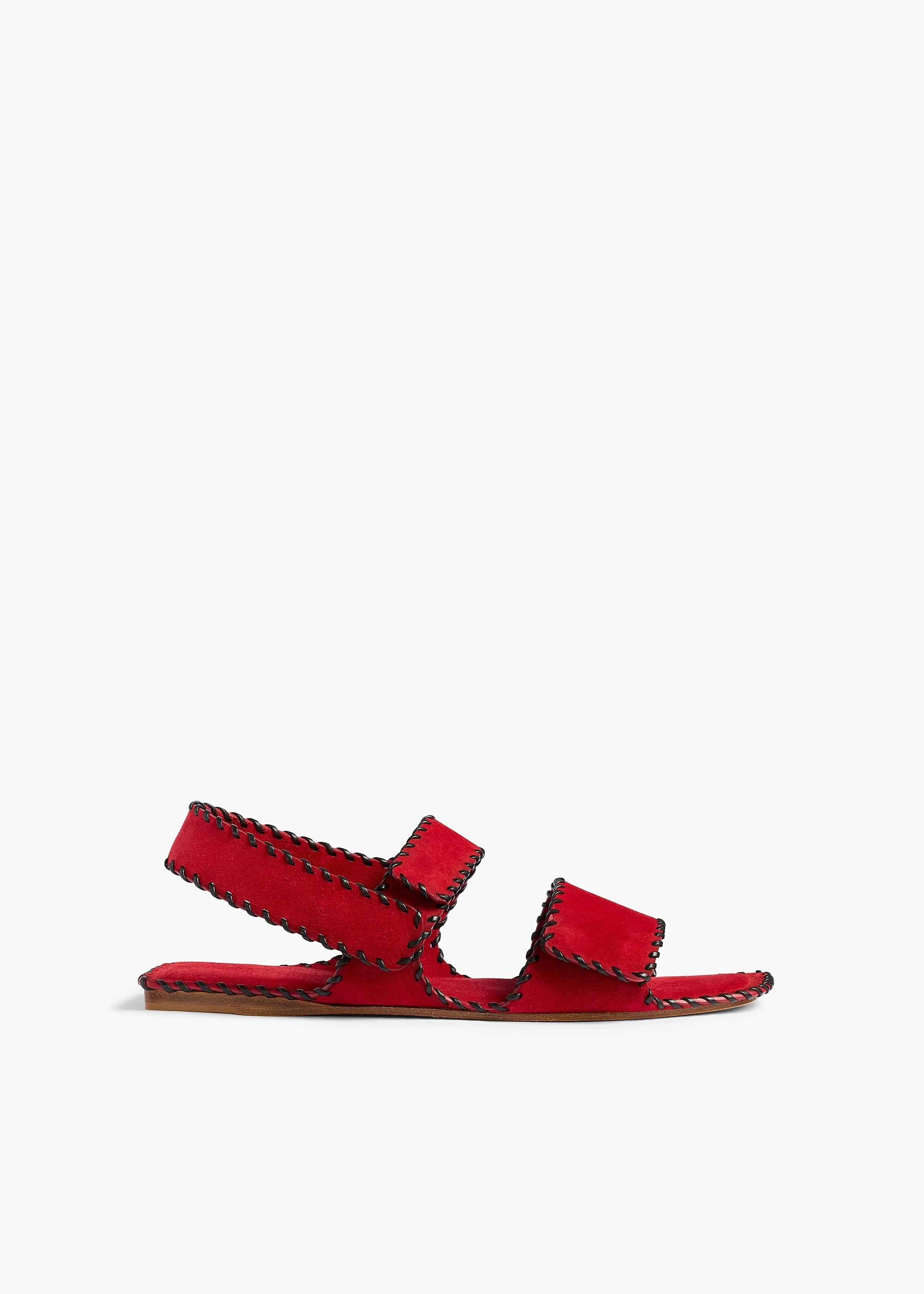 Boden Sandal in Lipstick Suede with Whip Stitch sold by KHAITE