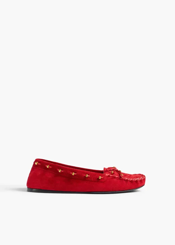 Milly Flat in Lipstick Suede made by KHAITE